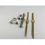 A ladies Gucci watch, a Rotary and Seiko watch and five silver rings