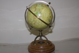 World globe on stand & compass on wooden base
