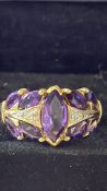 9ct Gold ring set with amethyst & chip diamond Siz