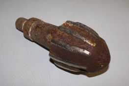 Single heavy-duty steel possible WW2 German bomb head with fluted crown and stepped shank.