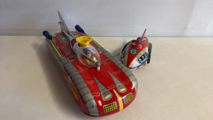 Pair of vintage Japanese tinplate space toys