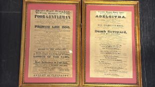 Pair of framed Theatre Royal, Drury Lane playbills, 1828 & 1833