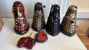 Set of four Doctor Who Dalek radio-controlled toys with two controllers