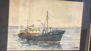 K. W. Law: Watercolour of the fishing vessel 'Speyside'