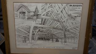 John Simpson (Bolton), architectural drawing 'An Old Barn in Lever Park Rivington'