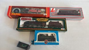 Group of boxed OO gauge model railway locomotives and coach (Mainline, Hornby, Airfix, Lima)