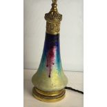 Brass-Mounted Iridescent Art-Glass Table Lamp Base