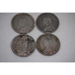4x Victorian double florins - 1888, 1889, 1887 & 1889