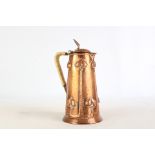 Art Nouveau hammered Copper Lidded Jug with Wicker Handle Keswick school of industrial art c1908 sig