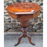 An early 20th Century rosewood trumpet formed work table with fitted interior. Location:BWR If there