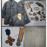 A 1950's RAF Airman's wool uniform comprising a great coat, a No2 home dress blouse jacket , a