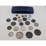 World coinage to include a George III silver crown, a George I half crown, two 1797 Cartwheel