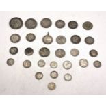 A collection of silver coins to include pre-1947 and pre 1920 coins from UK as well as from South