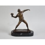 A Modern Bronze Sculpture After Banksy, "Flower Thrower" Signed to Base, Oval Marble Plinth, 26cms