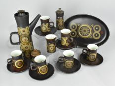 A Denby Arabesque Coffee Set to Comprise Coffee Pot, Six Cups and Saucers, Tray, Jug etc