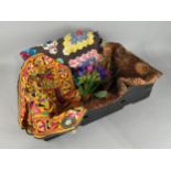 A Printed Fabric Indian Wall Hanging, Partly Completed Quilt, Indian Mirrored and Jewelled Fabric