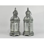 A Pair of Green Patinated Metal Hexagonal Lanterns, New and Unused, 40cms High
