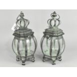 A Pair of Green Patinated Metal Hexagonal Lanterns, New and Unused, 30cms High