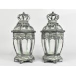 A Pair of Green Patinated Metal Hexagonal Lanterns, New and Unused, 30cms High