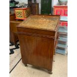 VICTORIAN SLIDING TOP DAVENPORT, WITH DETAILED INLAY SLIDE AND DRAWERS AND GREEN TOOLED LEATHER