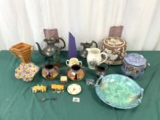 MIXED VINTAGE CERAMICS, LARGE CHEESE DISH, SPODE BUNNYKINS, WITH PEWTER TEAPOT