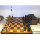 VINTAGE WOODEN CHESS SET WITH BOARD - 41 X 41 CM BOARD, ALL 32 PIECES PRESENT