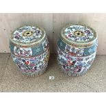 TWO CHINESE CANTON FAMILLE ROSE PORCELAIN GARDEN SEATS 36CM