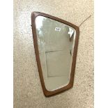 MID-CENTURY TEAK WALL MIRROR 64 X 39CM