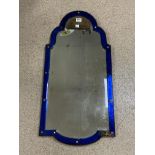 ART DECO WALL MIRROR WITH EDGED BLUE GLASS A/F 45.5 X 94CM