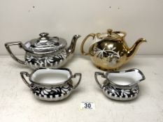 GIBSONS THREE PART TEA SERVICE WITH A GOLD COLOURED GIBSON TEA POT