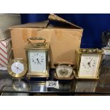 VINTAGE CARRIAGE CLOCKS ONE WITH KEY, SWIZA ORB CLOCK AND SHALTZ ALARM CLOCK