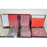 A QUANTITY OF VINTAGE COINS, IN THREE ALBUMS, INCLUDING; HALF CROWNS, THREE PENCE, SIX PENCES,