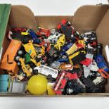 A QUANTITY OF PLAYWORN TOYS AND DIE-CAST MODEL CARS INC LLEDO, MATCHBOX, CORGI, HOT WHEELS AND MORE