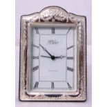 R. Carr framed hallmarked silver mounted quartz desk clock, 19 x 14.5cm