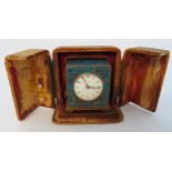 Zenith miniature desk clock with champlevé decoration, in original case, 6.5cm (h), case 8.5 x 8.5 x