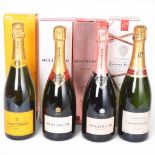 4 bottles of Champagne, Bollinger Rose and Special cuvee, Veuve Clicquot Brut and Laurent -Perrier
