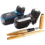 A Mont Blanc Solitaire fountain pen and ballpoint pen set, gold plated silver bodies and cap