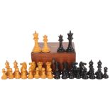 A good quality 19th century Jacques Staunton chess set, weighted boxwood and ebony, in original