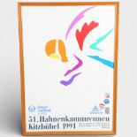 SKI INTEREST - A 51st Kitzbuhel 1991 Hahnenkamm world cup race poster, 85 x 60cm, framed Good