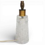 A mid-century cut glass lamp base, height 33cm Untested. Good condition, no chips or cracks