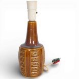 A mid-century ceramic table lamp base, marked to base, Stentoj, Bornholm, Denmark, numbered 1038,