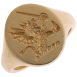 A heavy 18ct gold seal signet ring, maker GB, London 2023, the oval panel intaglio carved