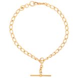 An Antique 18ct gold solid curb link Albert chain necklace, maker JM, with original sliding T-bar,