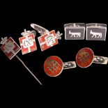 Various Scandinavian silver and enamel jewellery, including Georg Jensen Kingmark cufflinks, Meka