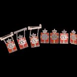 GEORG JENSEN - 7 Danish sterling silver red enamel Kingmark badges and brooches, 24.1mm, 26.3g .
