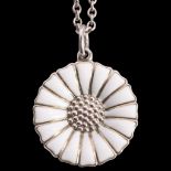 GEORG JENSEN - a Danish modernist sterling silver white enamel daisy pendant necklace, on original