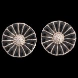 GEORG JENSEN - a pair of Danish modernist sterling silver black enamel daisy stud earrings, 11.