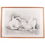After Henry Moore, drawing for figure in metal or re-enforced concrete, print, image 59cm x 83cm,
