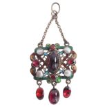 An Antique Austro-Hungarian silver polychrome enamel gem set lavalier pendant, Vienna, circa 1910,