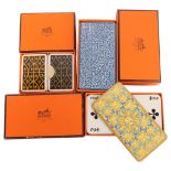 Three boxed Hermes sets of playing cards, including a small bridge set of two packs Some scuffs to